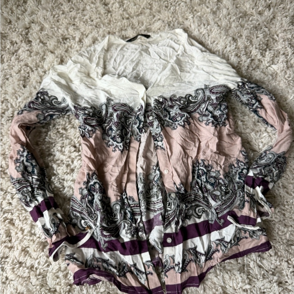Elegant Fassimo Eutton european Paisley Button-Down Shirt in Pink and Purple